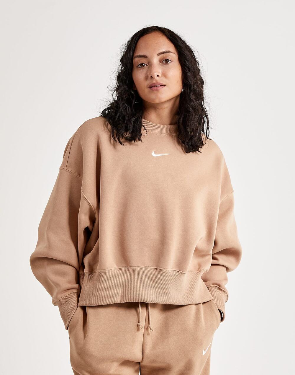 Nike Phoenix Fleece Oversized Crewneck Pullover Sweatshirt Beige Tan Brown XS